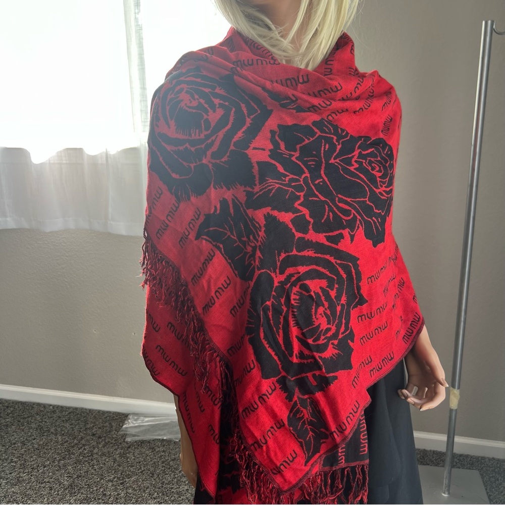 Miu Miu Red and Black Floral Scarf - as is - Picture 5 of 9